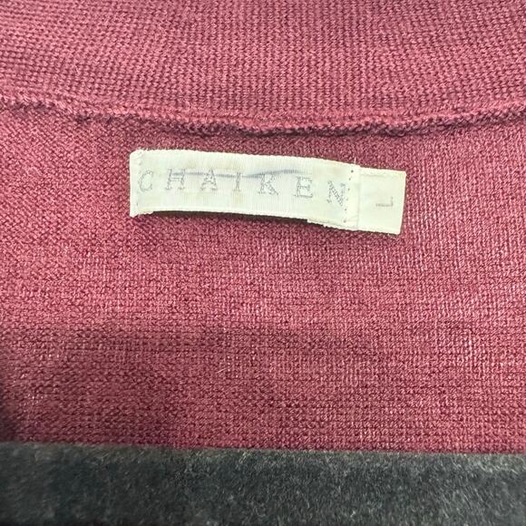 Chaiken Burgundy Merino Cashmere V-Neck Sweater Flared Sleeve Women’s Size Large - Picture 4 of 7